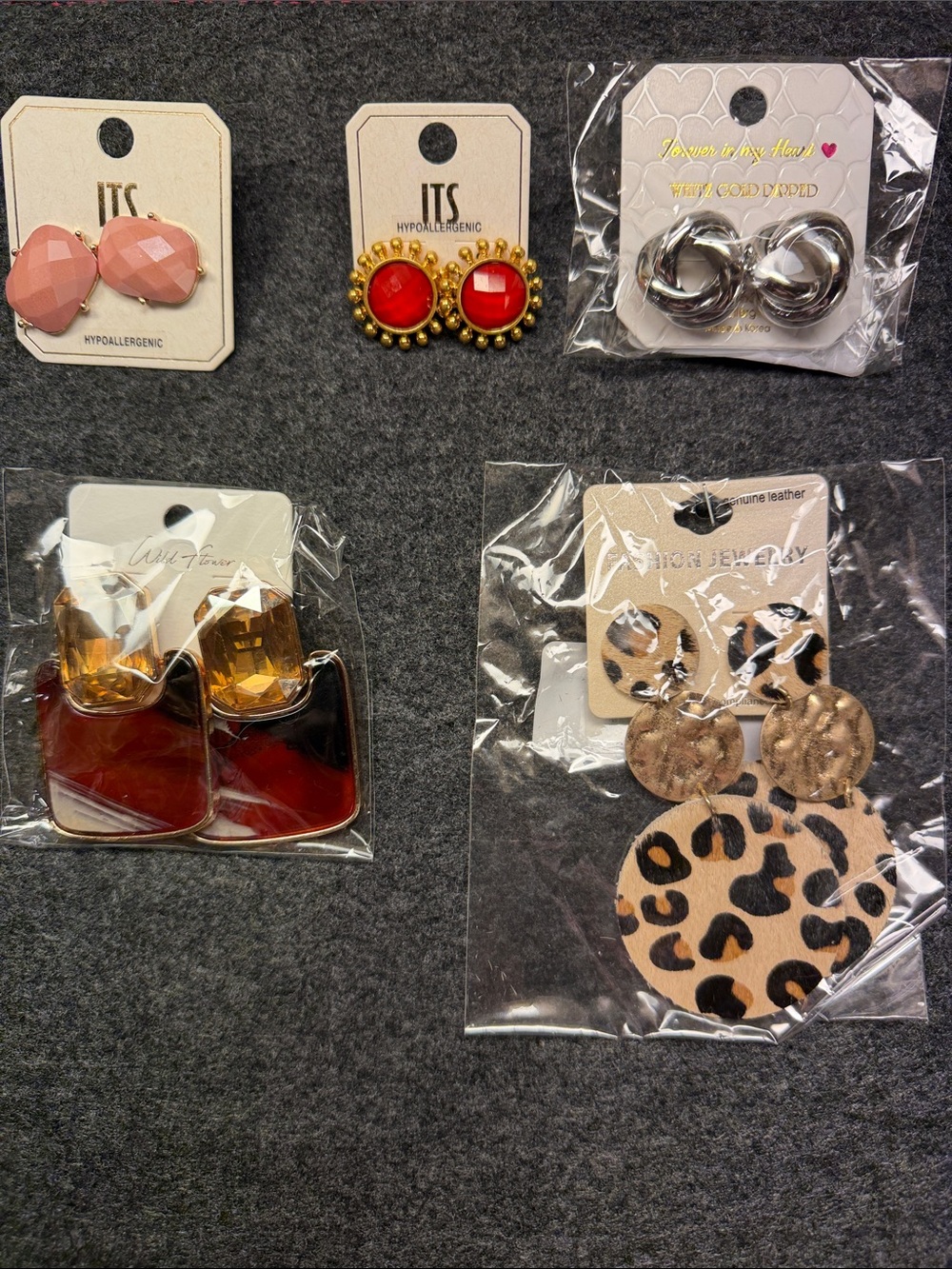Mixed Earring Lot with Coral, Silver & Leopard Accents